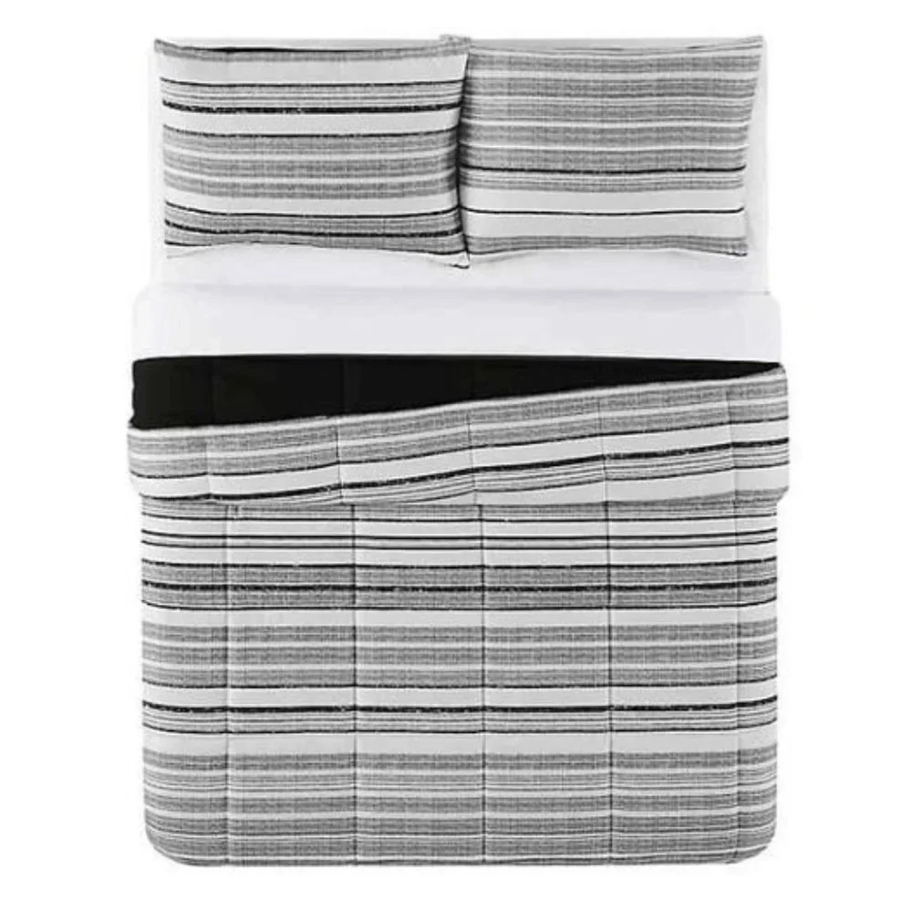 Reversible 2-Piece Stripe Twin Comforter Set in Black/White